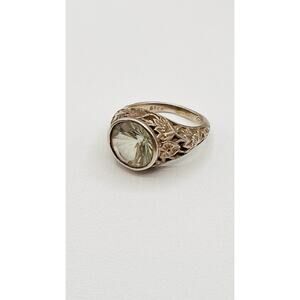 Vintage Alluring Designer MSJ Green Amethyst Silver 925 Ring Floral Size 6,75